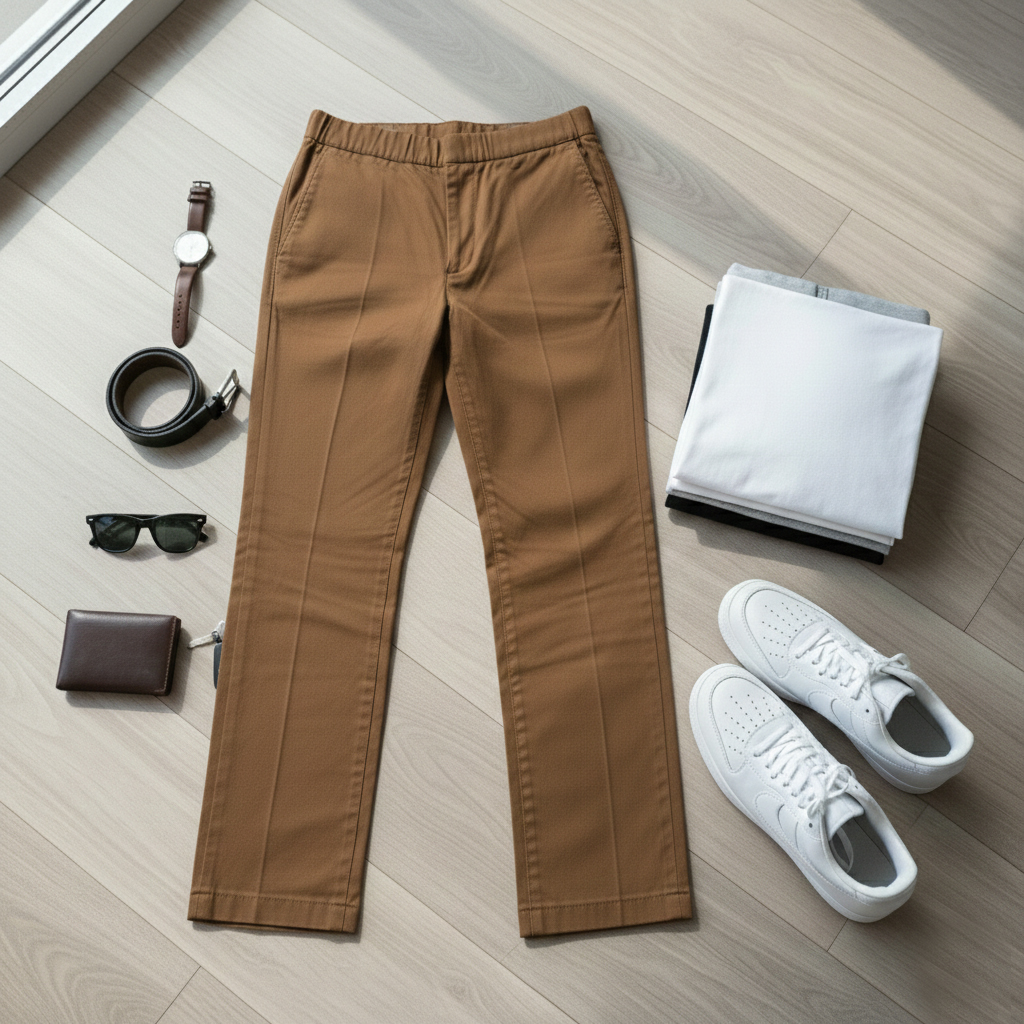 شلوار مردانه بنگال کش دم پا ساده مدل Behnam-خاکی