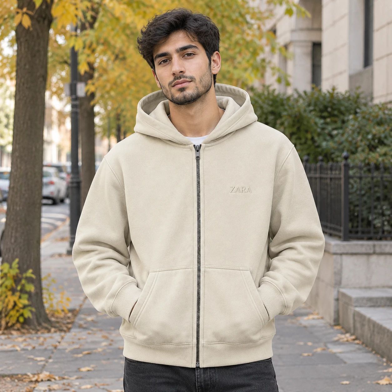 سوئیشرت کلاهدار مردانه مدل ZARA-کرم