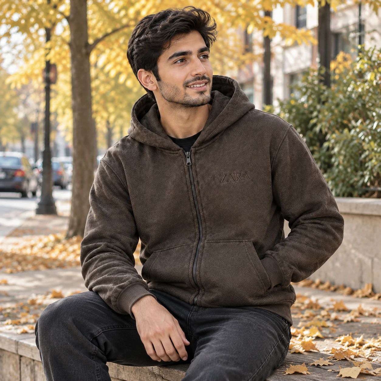 سوئیشرت کلاهدار مردانه مدل ZARA-قهوه ای