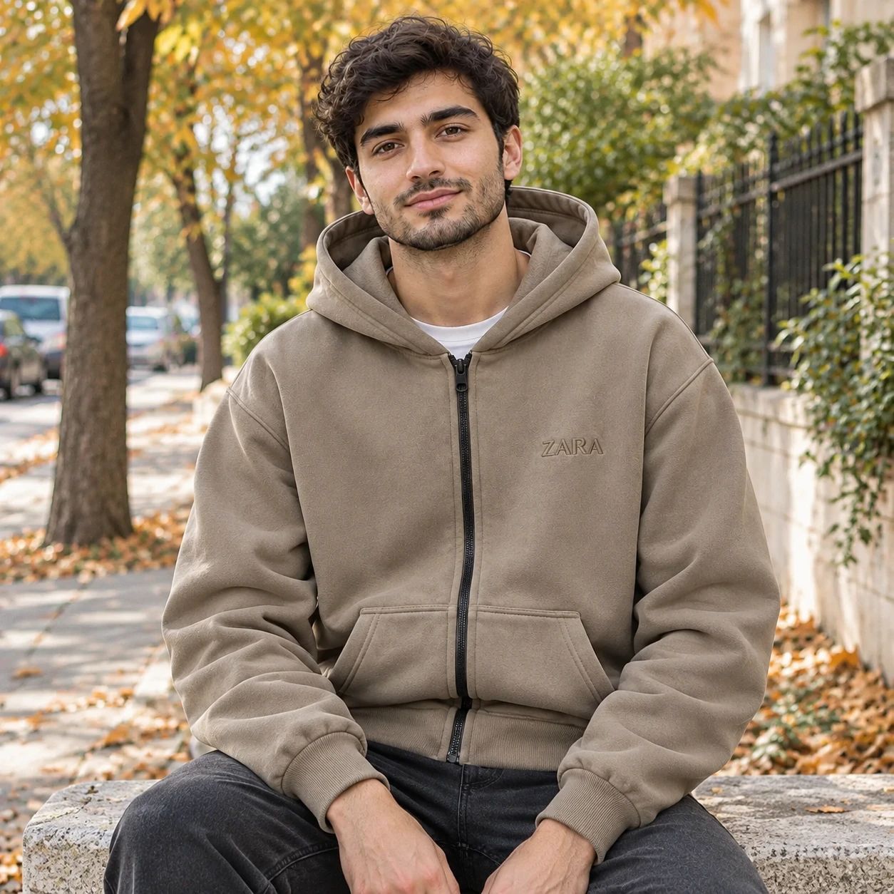 سوئیشرت کلاهدار مردانه مدل ZARA-خاکی
