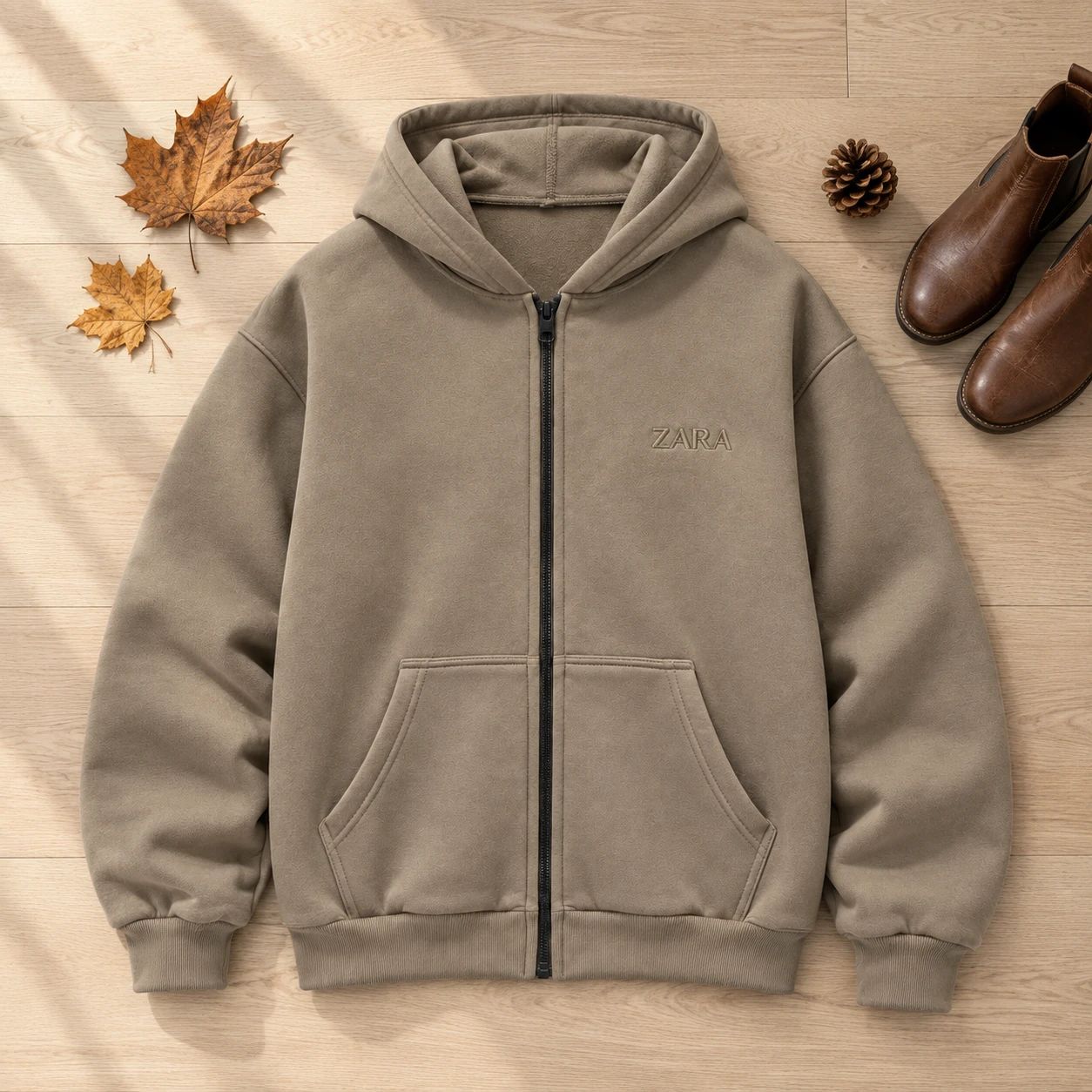 سوئیشرت کلاهدار مردانه مدل ZARA-خاکی