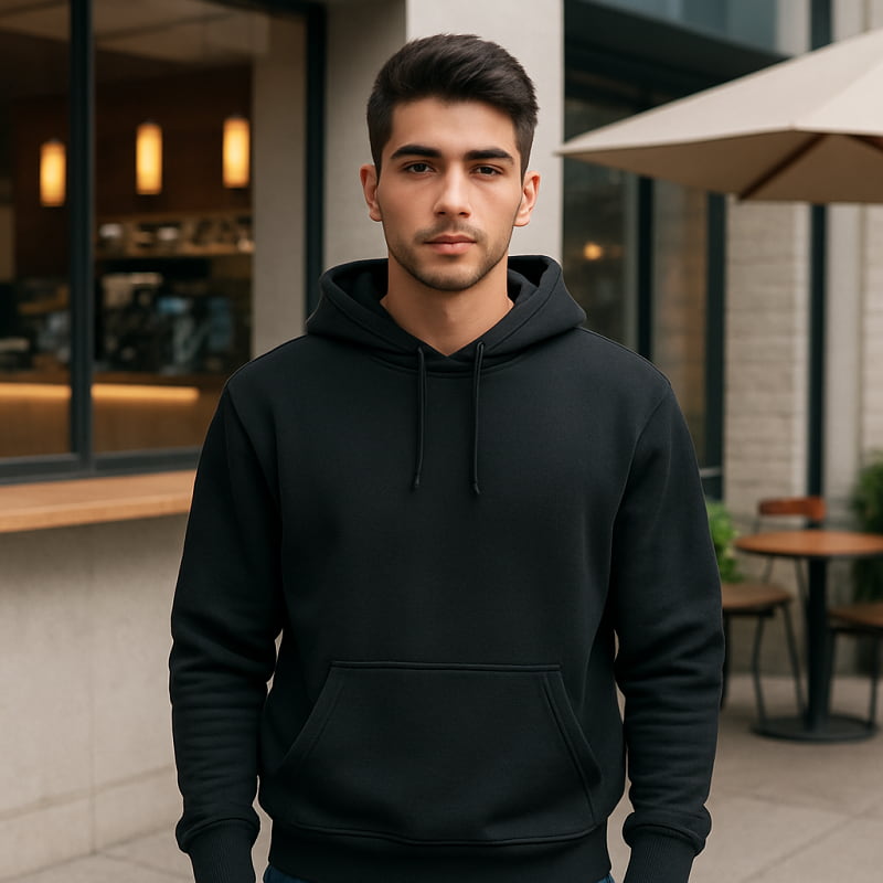 هودی کلاهدار مردانه بیسیک مشکی-مشکی