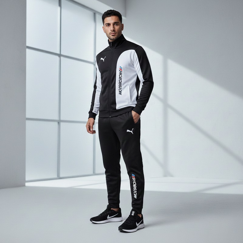 ست سوییشرت شلوار مردانه مشکی مدل MotorSport کفش ورزشی مردانه Nike مدل Tigo زیره سفید