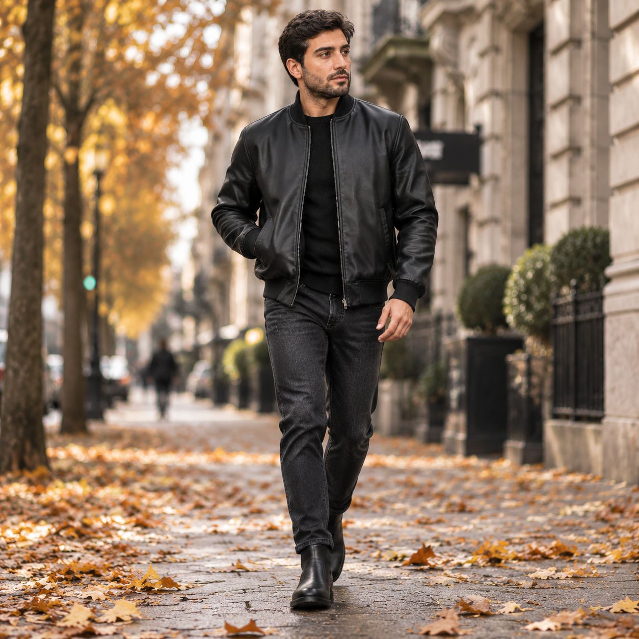 پکیج کت چرم مردانه مدل Artim  نیم بوت مردانه مشکی مدل Radvin